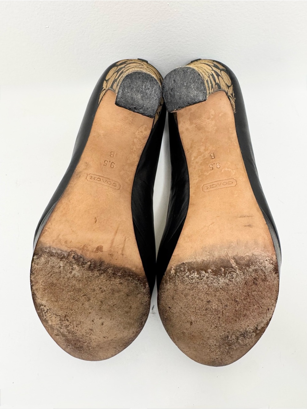 Coach Black Leather Pumps with Signature Monogram Heel - Picture 16 of 16
